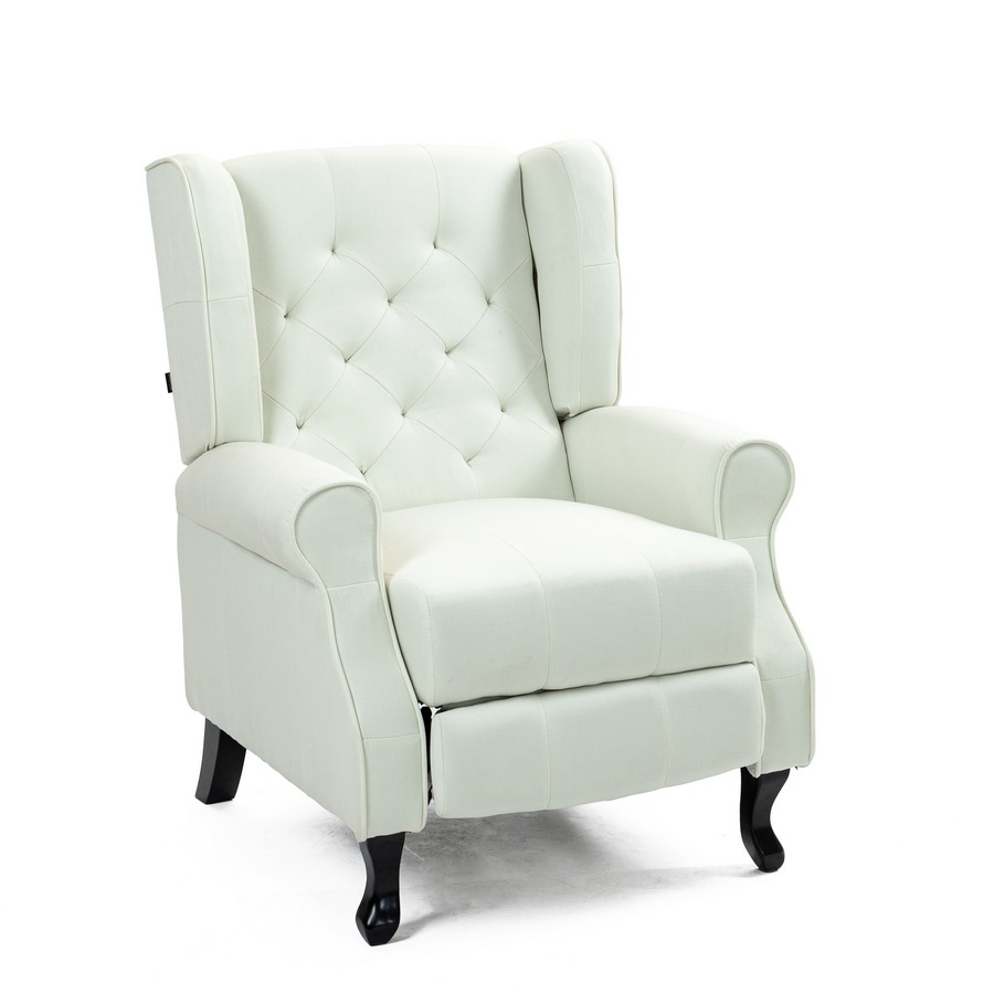 foto del prodotto poltrona relax reclinabile push back con braccioli in tessuto bianco
