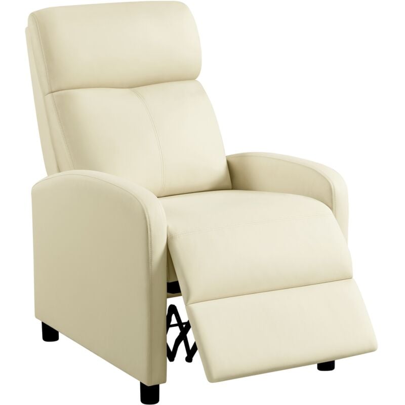 foto del prodotto poltrona relax reclinabile regolabile divano monoposto con poggiapiedi da soggiorno camera da letto 61,5 cm 87 cm 99 cm beige similpelle