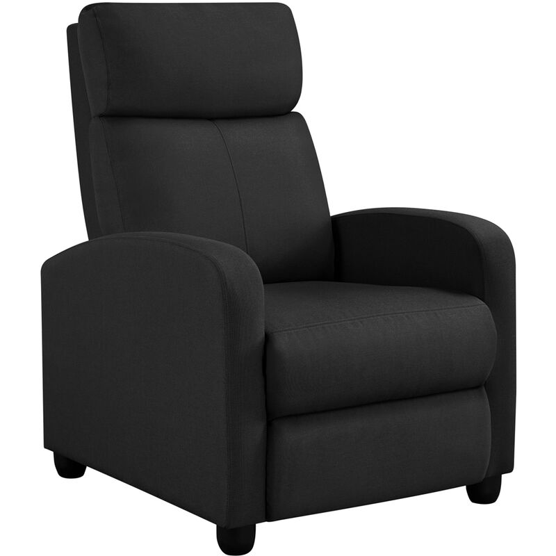 foto del prodotto poltrona relax reclinabile regolabile divano monoposto con poggiapiedi da soggiorno camera da letto 61,5 cm 87 cm 99 cm nero tessuto yaheetech