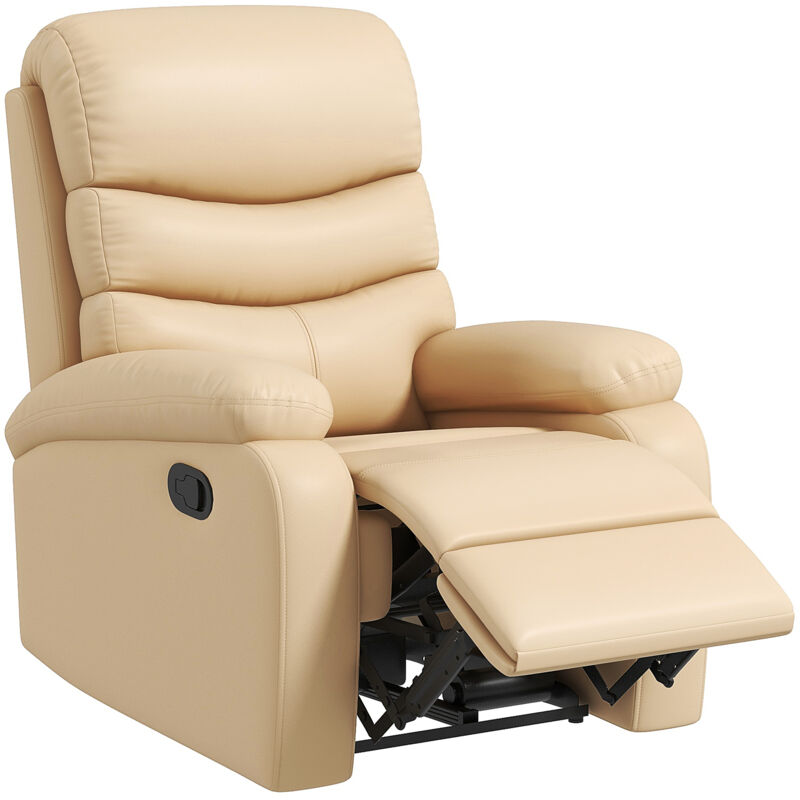 foto del prodotto poltrona relax reclinazione manuale con poggiapiedi in finta pelle beige homcom