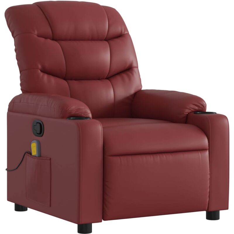 foto del prodotto poltrona relax tv funzione massaggio reclinabile 6 punti massaggio in pvc rosso bordeaux dec027079