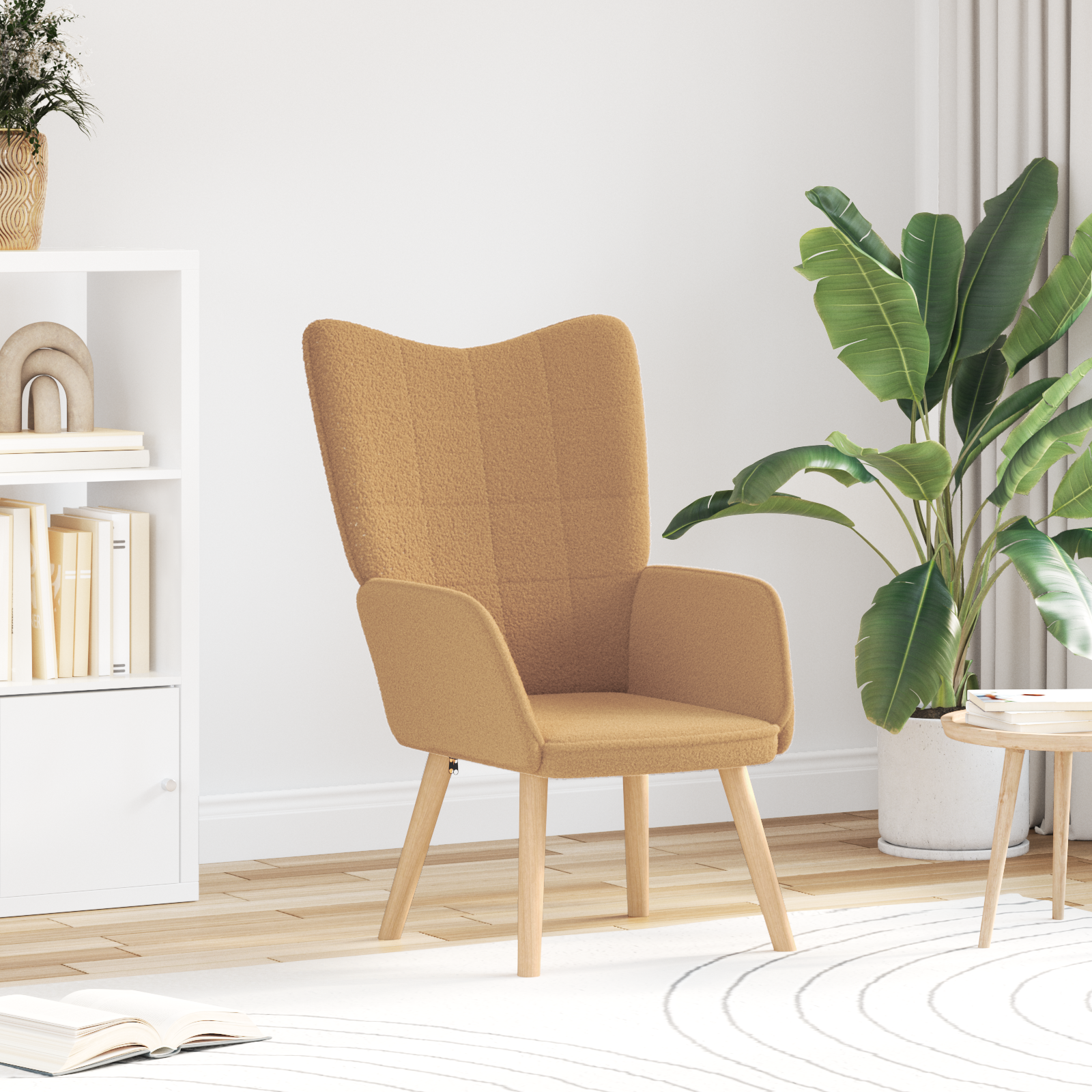 foto del prodotto poltrona rilassante beige in tessuto simil lana riccia