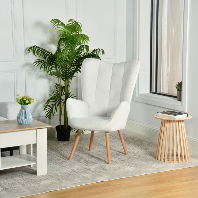 foto del prodotto poltrona scandinava con comodo schienale e braccioli in tessuto spugna effetto pelle di pecora con cuciture meubles cosy