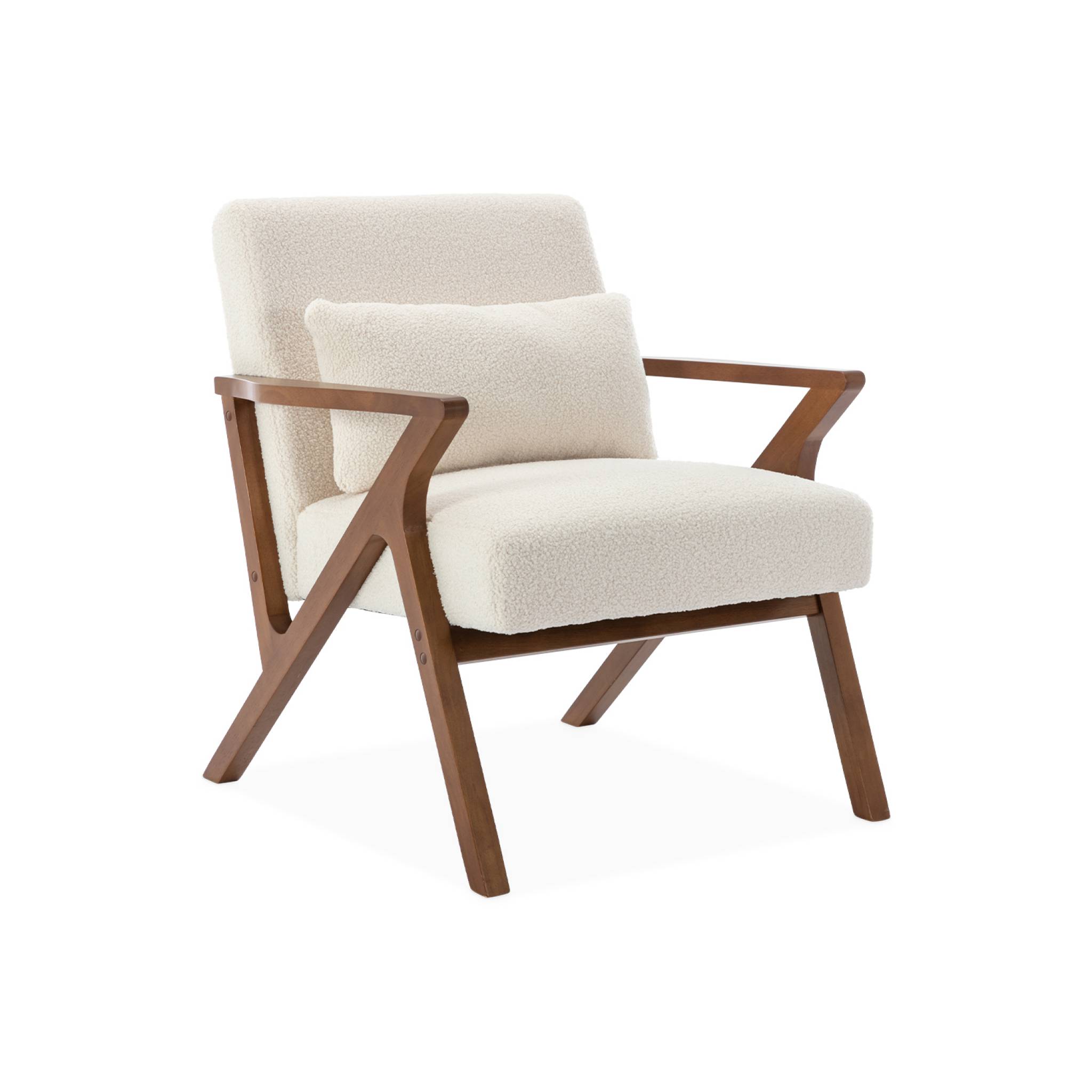 foto del prodotto poltrona scandinava in legno di hevea e boucl , bianco