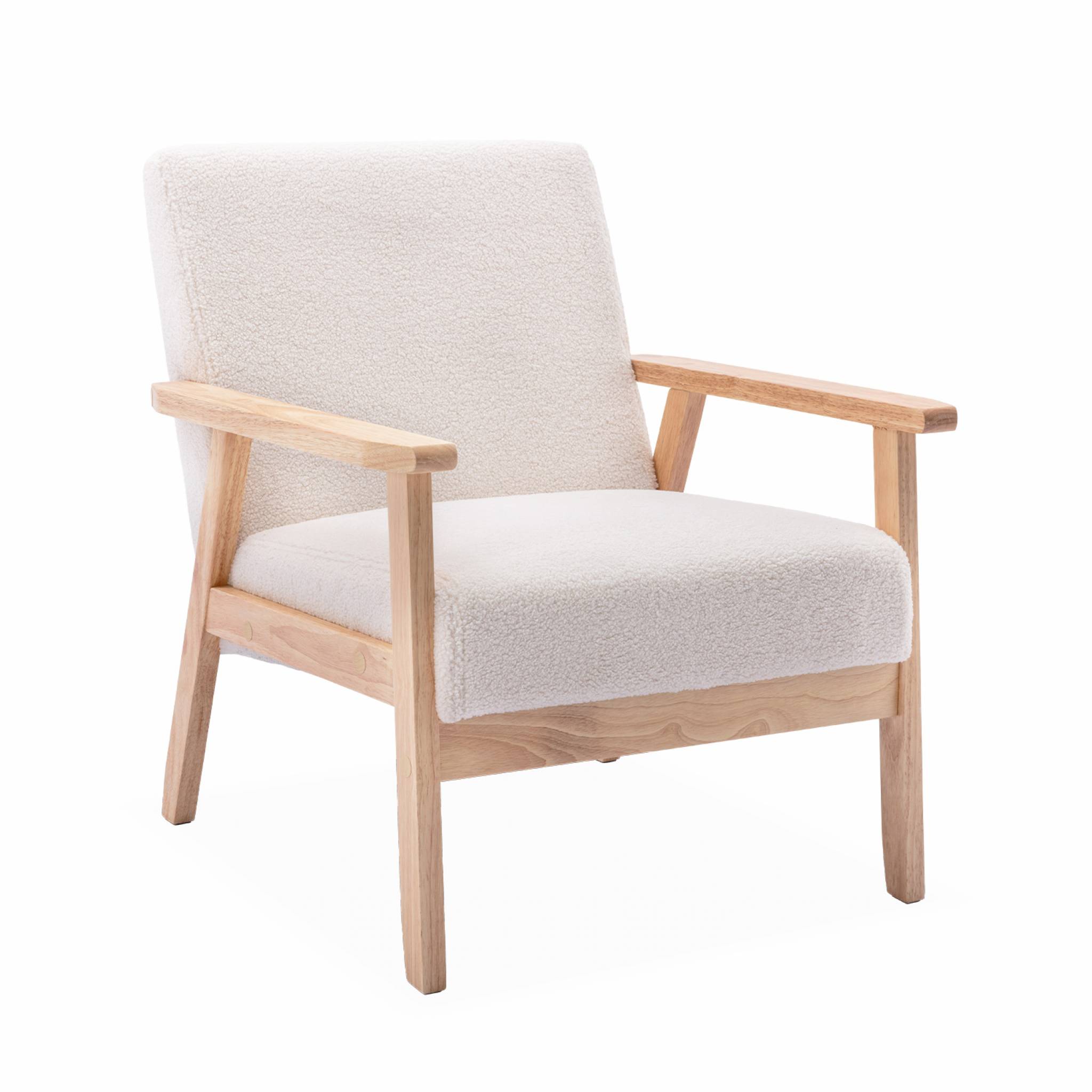 foto del prodotto poltrona scandinava in legno e tessuto boucl , boucl bianco