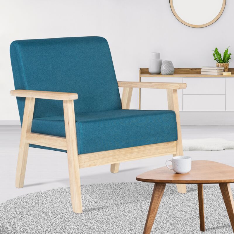 foto del prodotto poltrona scandinava in tessuto blu anatra anders