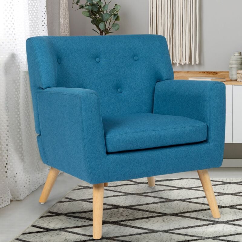 foto del prodotto poltrona scandinava in tessuto blu anatra liv