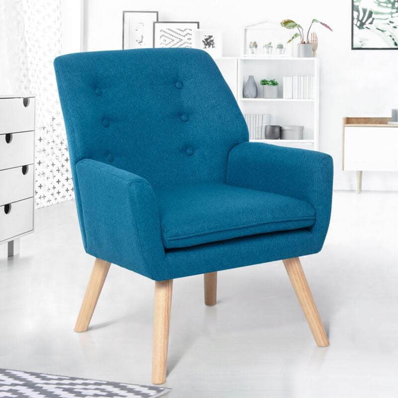 foto del prodotto poltrona scandinava in tessuto blu anatra nat
