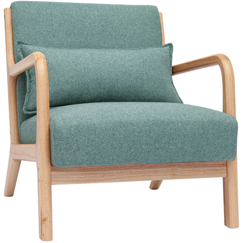 foto del prodotto poltrona scandinava in tessuto grigio verde e legno massello chiaro derry