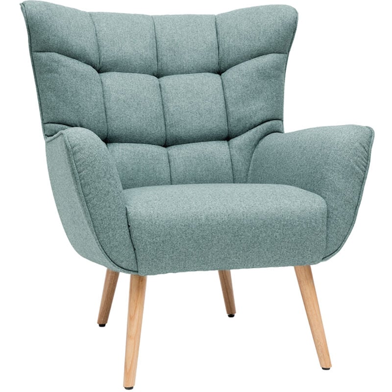 foto del prodotto poltrona scandinava in tessuto verde e legno avery