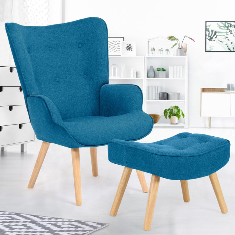 foto del prodotto poltrona scandinava ivar con poggiapiedi in blu anatra