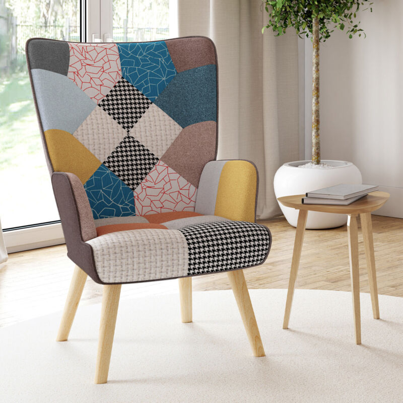foto del prodotto poltrona scandinava ivar in tessuto patchwork multicolore