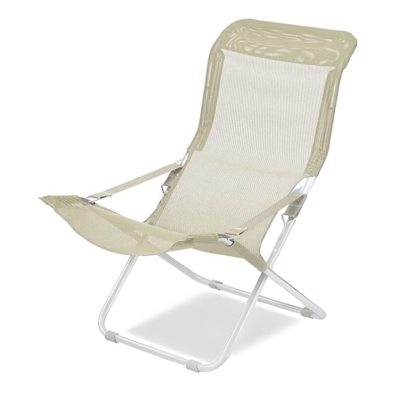 foto del prodotto poltrona sdraio da esterno regolabile in 3 posizioni linea fiesta con telaio in acciaio bianco e telo in texfil beige