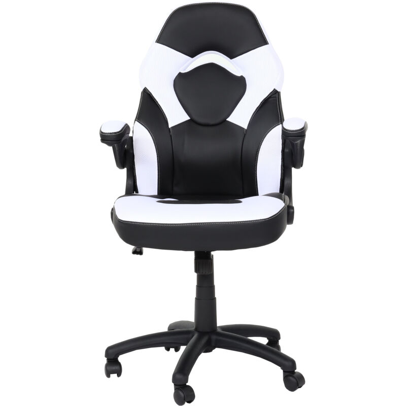foto del prodotto poltrona sedia da ufficio ergonomica regolabile girevole hhg 585 ecopelle nero bianco
