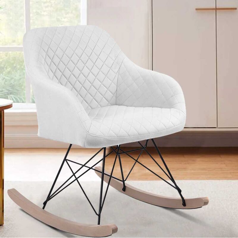 foto del prodotto poltrona sedia dondolo relax base slitta scandinavo imbottita design unic crema