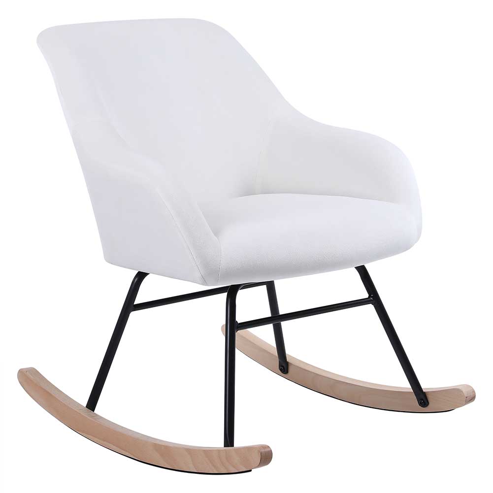 foto del prodotto poltrona sedia dondolo relax tessuto e metallo imbottita design moderno crema