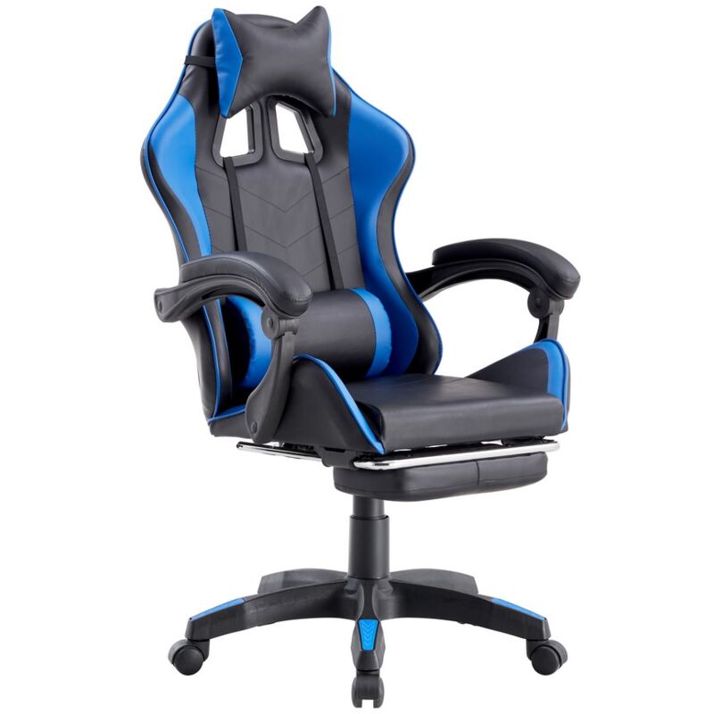 foto del prodotto poltrona sedia gaming blu e nera ergonomica con schienale reclinabile