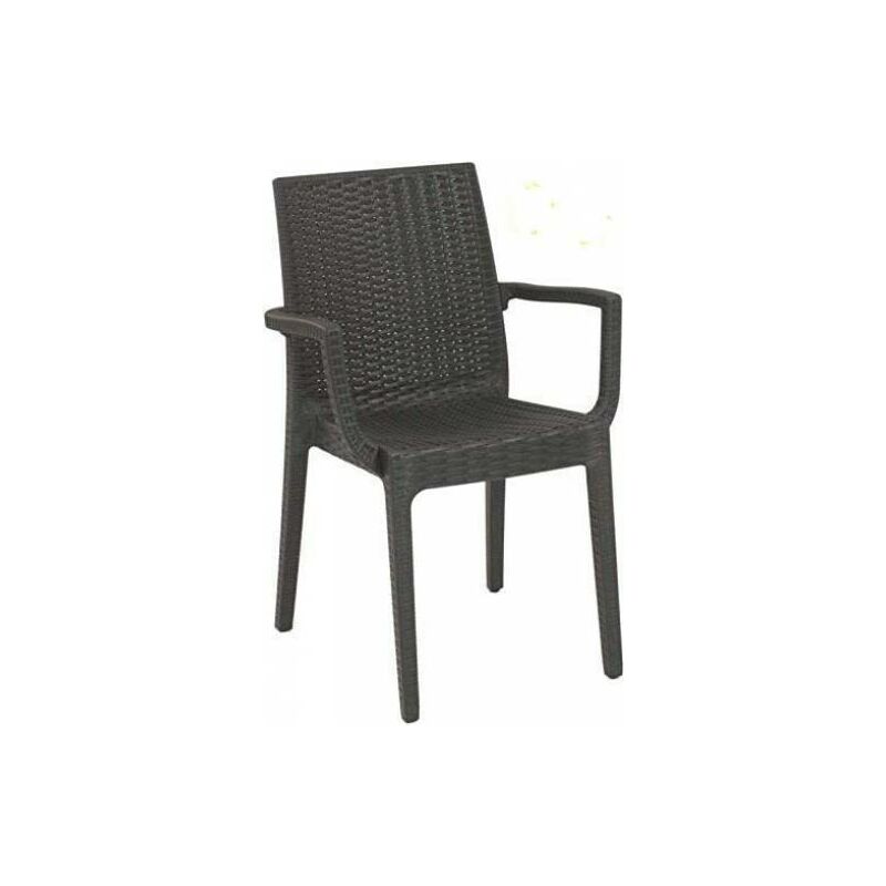 foto del prodotto poltrona sedia in resina dafne con braccioli colore marrone effetto rattan
