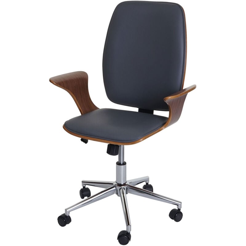 foto del prodotto poltrona sedia ufficio girevole regolabile hhg 613a elegante legno colore noce ecopelle grigia