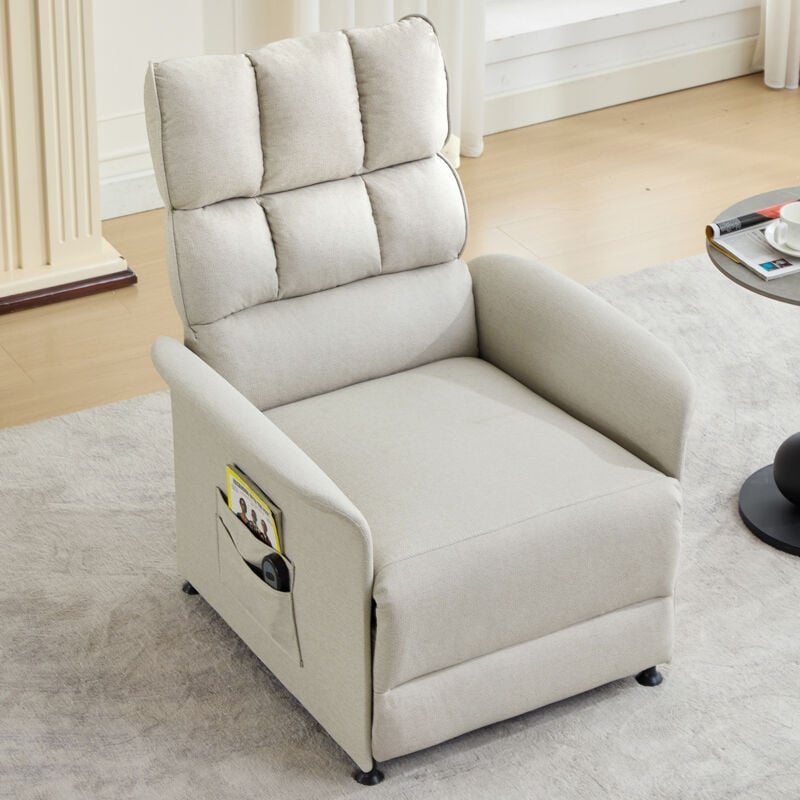 foto del prodotto poltrona, sedie elettrica, con telecomando, tasche laterali, soggiorno camera da letto, portata 150 kg, bianco modfu