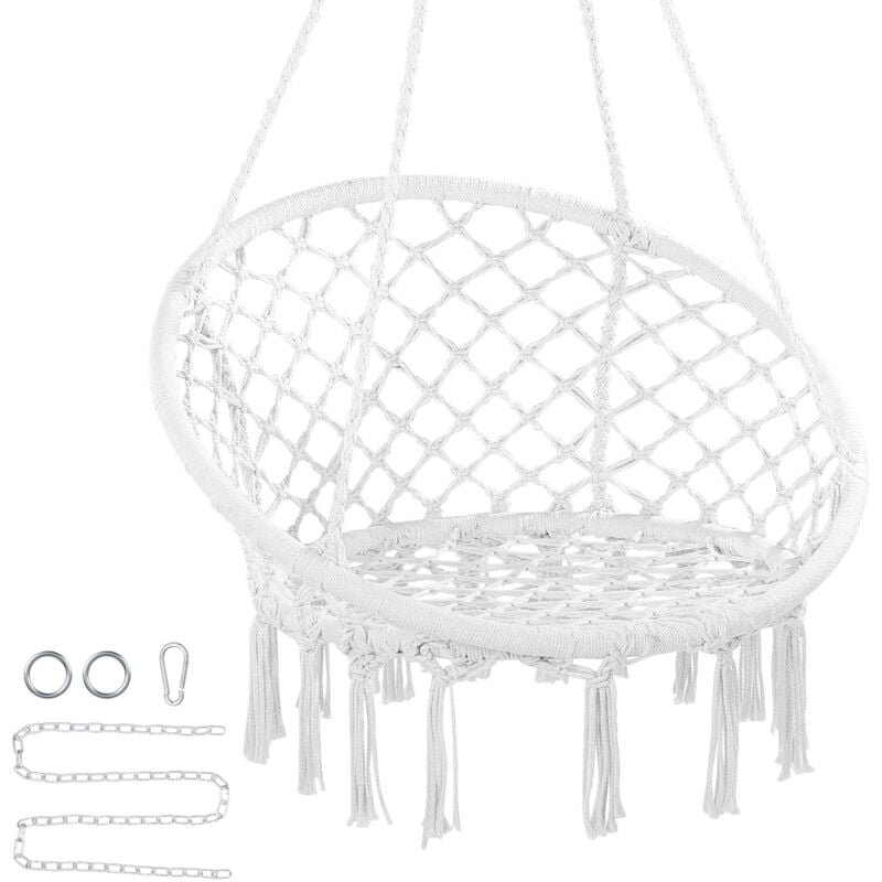 foto del prodotto poltrona sospesa, 150 kg, poltrona sospesa girevole hardware di montaggio, corda di cotone, poltrona relax con frange, per camera da letto, balcone,