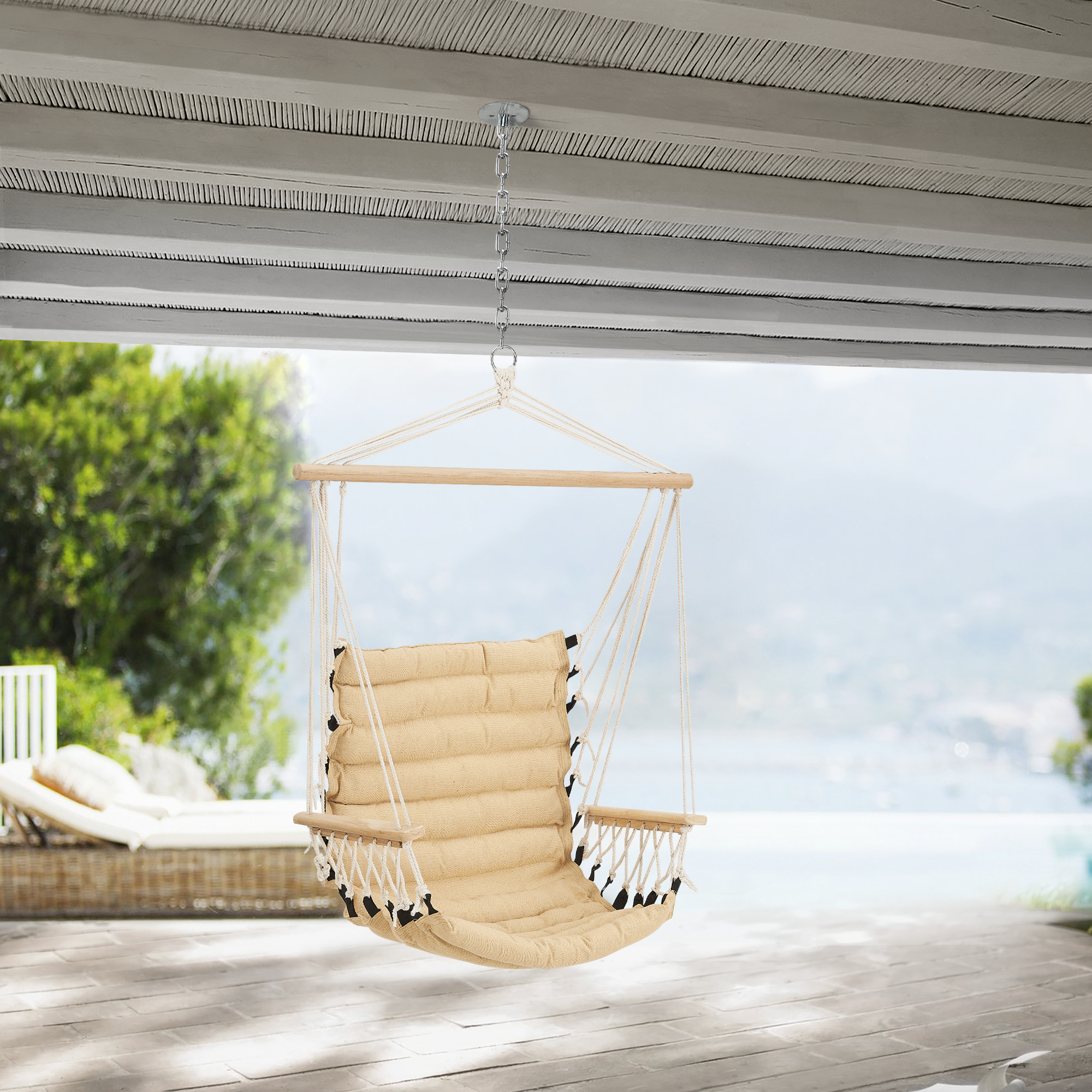 foto del prodotto poltrona sospesa 39 bariloche 39 con braccioli supporto fino a 100 kg beige en.casa 