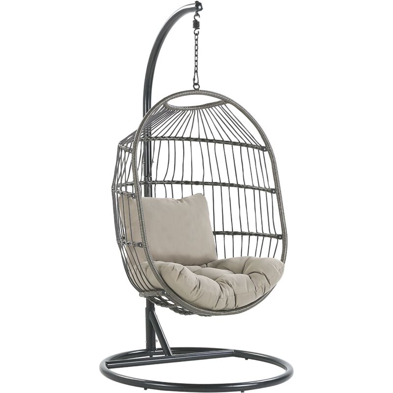 foto del prodotto poltrona sospesa con cesta in corda di poliestere beige per interno ed esterno boho alba