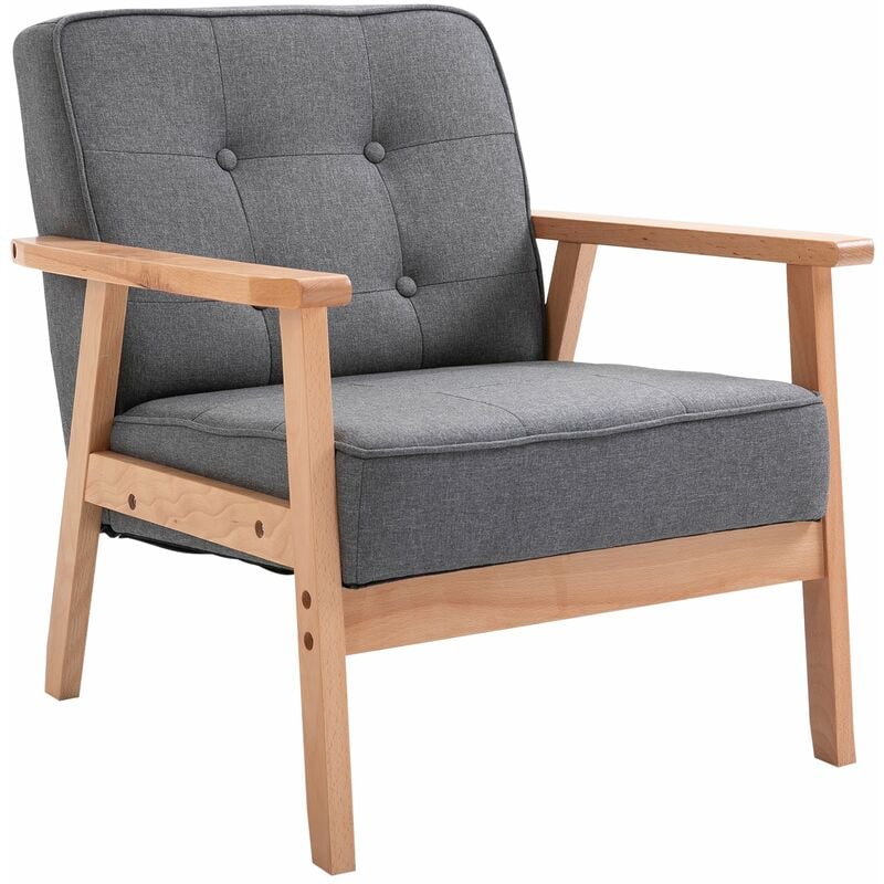foto del prodotto poltrona stile nordico retr in legno con rivestimento in lino grigio chiaro
