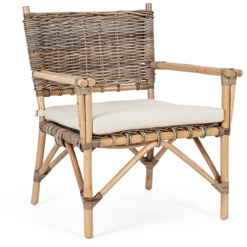 foto del prodotto poltrona tarifa con cuscini, struttura in rattan, intreccio in kubu, per esterno