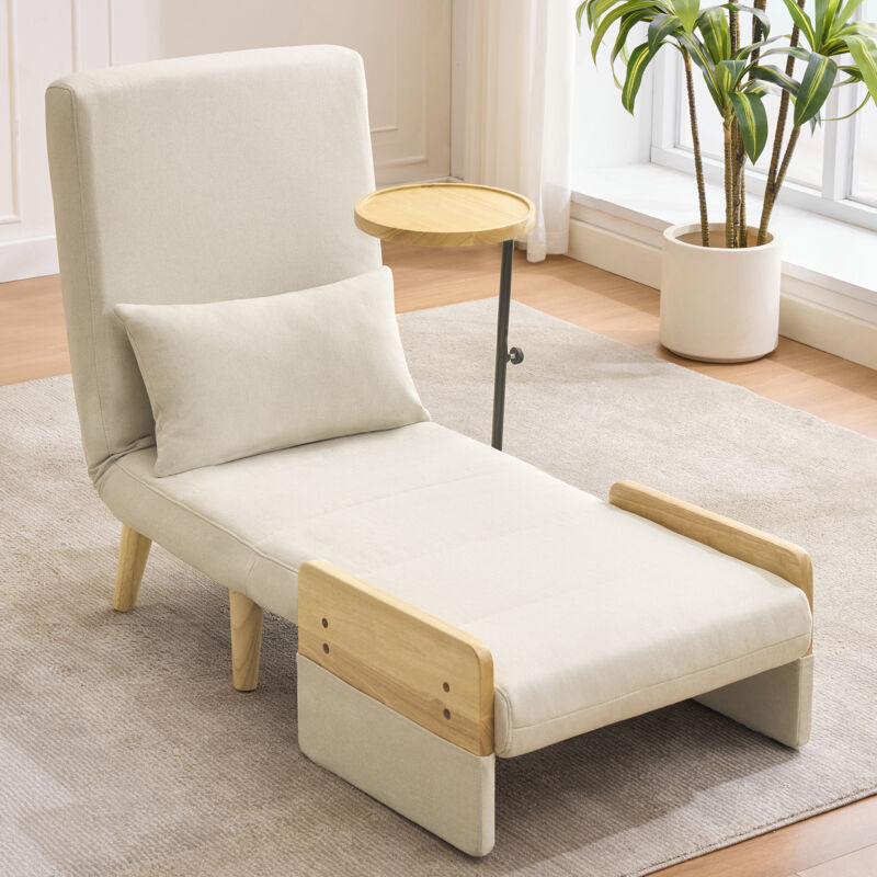 foto del prodotto poltrona trasformabile 3 in 1 con piano in legno, poltrona pieghevole imbottita, poltrona, divano letto singolo con funzione letto