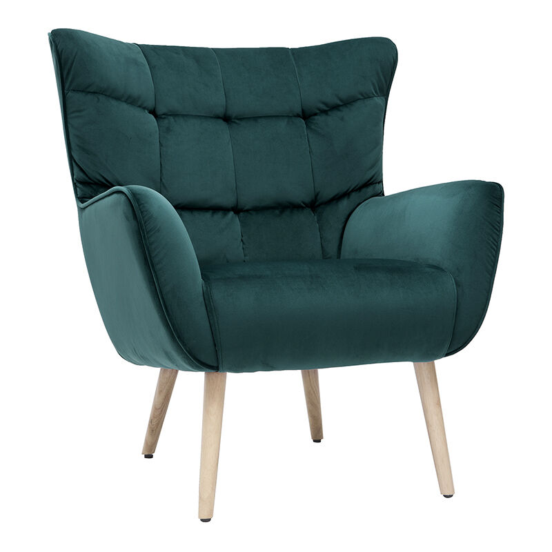 foto del prodotto poltrona velluto petrolio gambe in legno avery