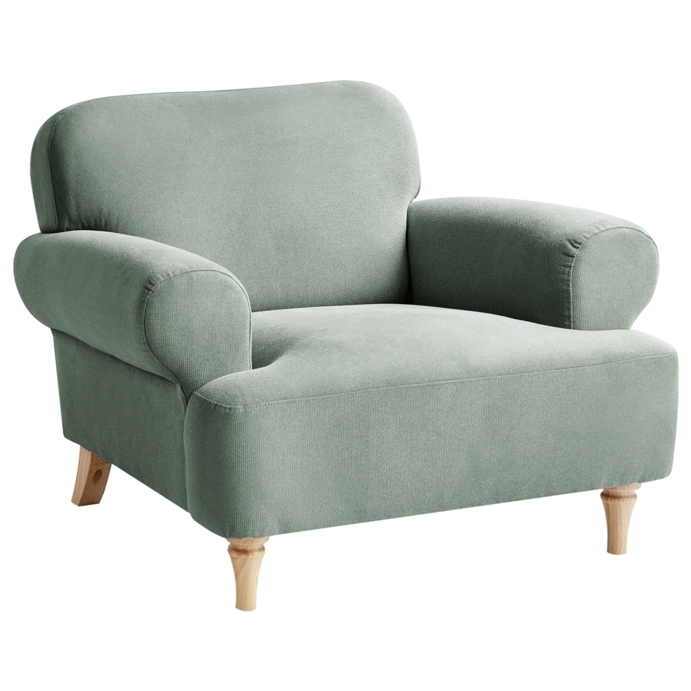foto del prodotto poltrona verde chiaro poliestere tessuto gambe di legno retro minimalista mobili soggiorno