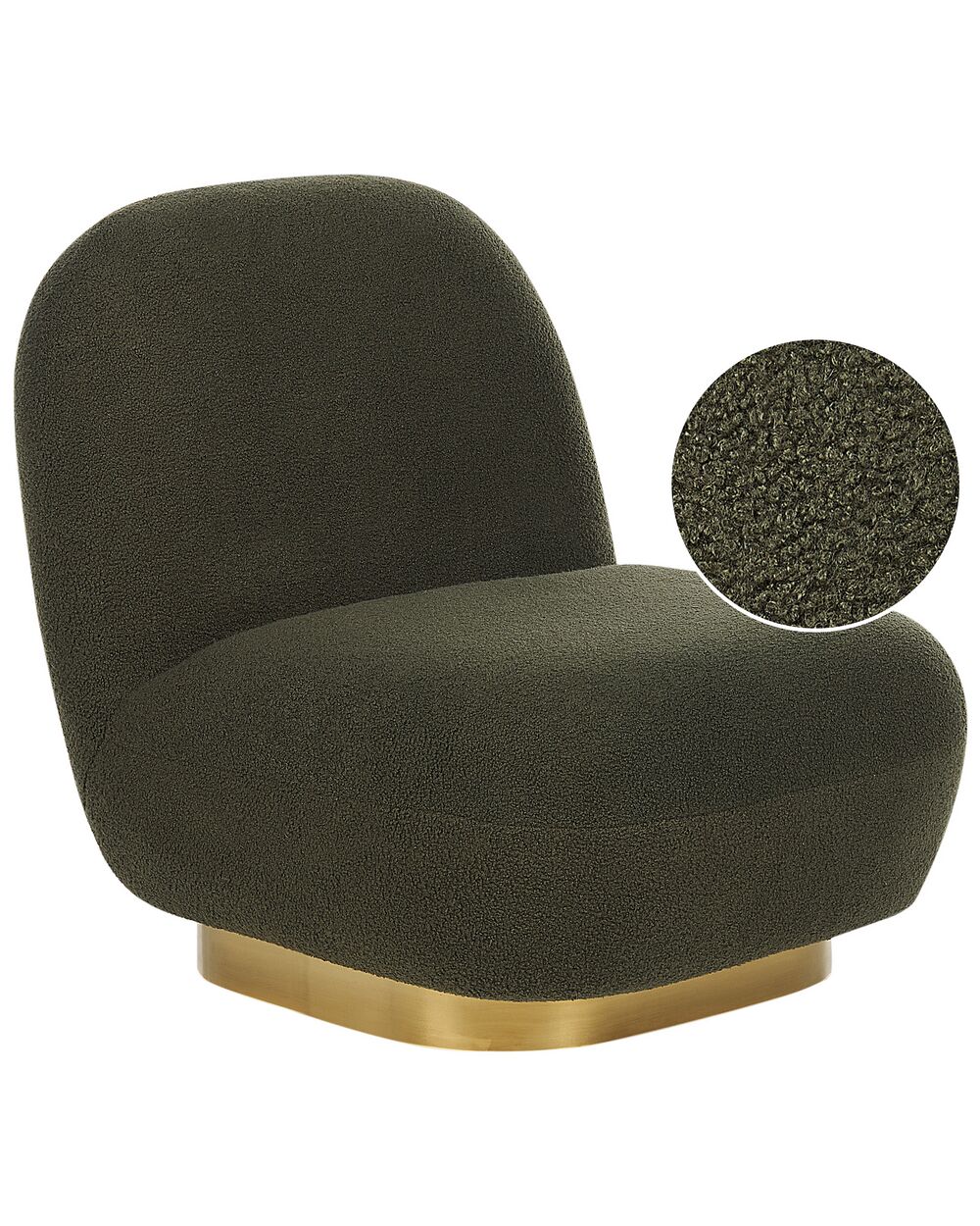 foto del prodotto poltrona verde in tessuto boucl con base color oro stile contemporaneo moderno soggiorno camera da letto