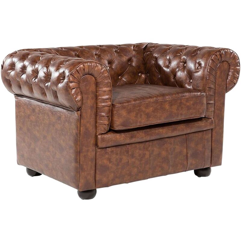 foto del prodotto poltrona vintage in pelle marrone invecchiato chesterfield
