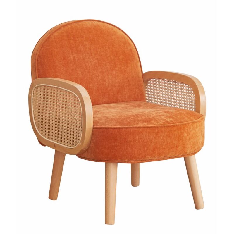 foto del prodotto poltrona vintage in tessuto arancio e legno doris