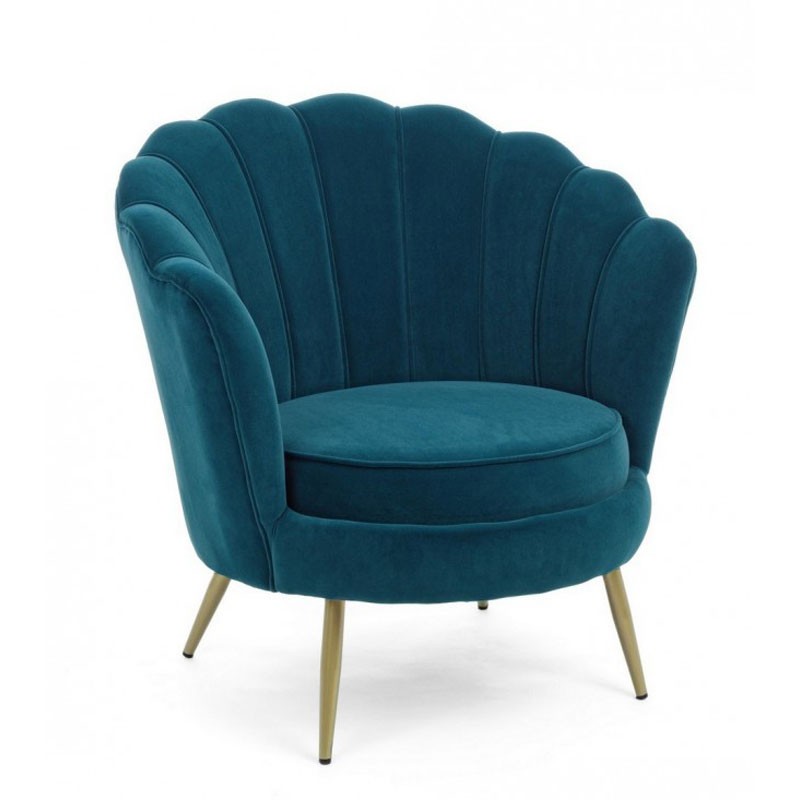 foto del prodotto poltrona vintage retro in velluto blu pavone cm 80 x 76 x84 h