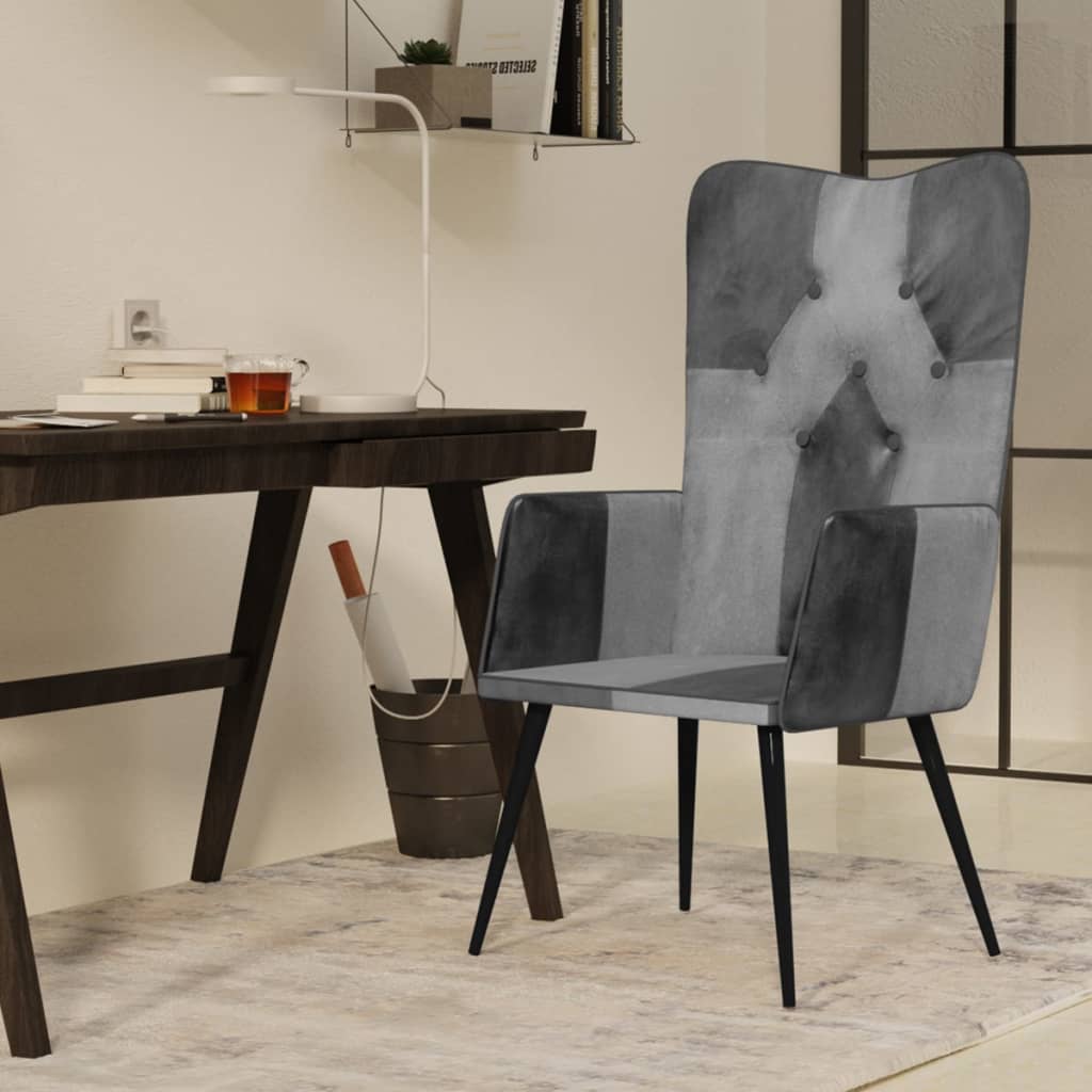 foto del prodotto poltrona wingback grigia in vera pelle