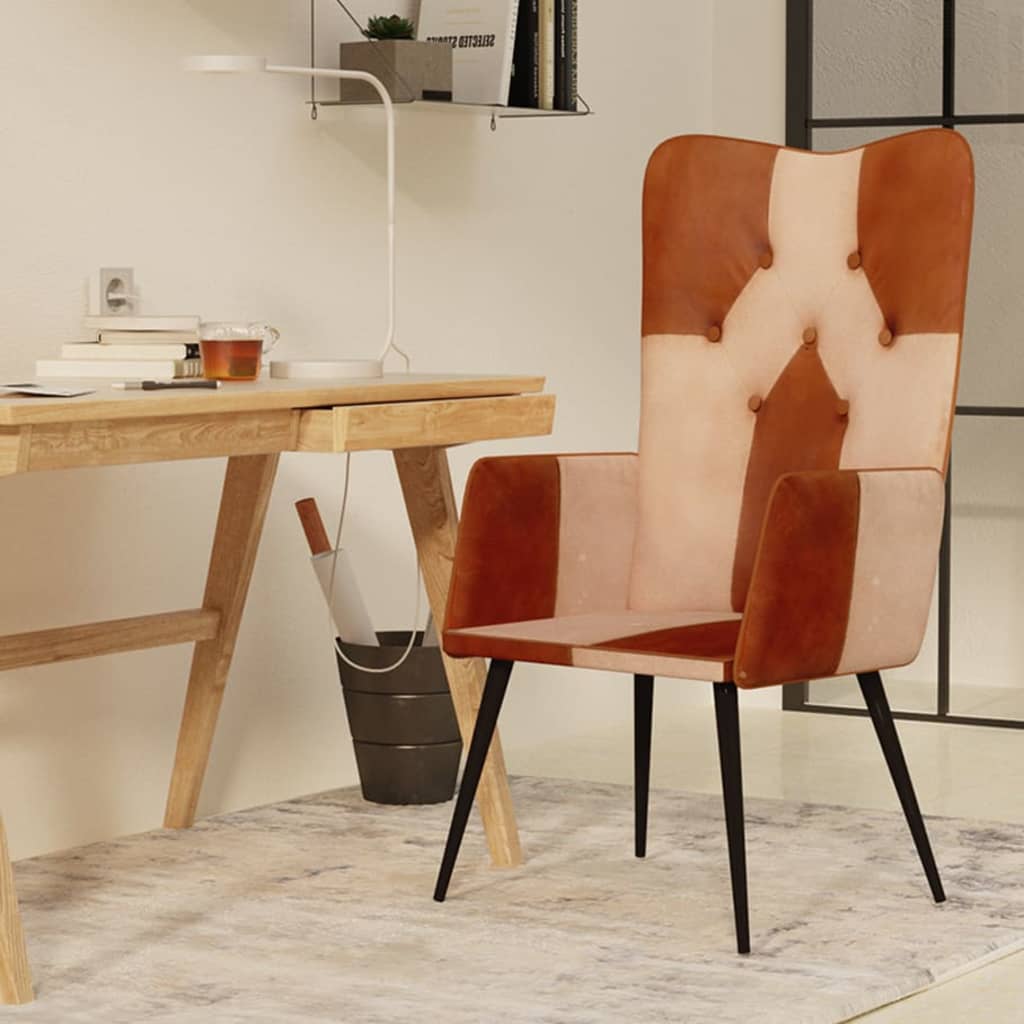 foto del prodotto poltrona wingback marrone e bianca in vera pelle