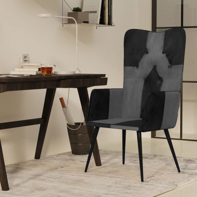 foto del prodotto poltrona wingback nera e grigia in vera pelle vidaxl