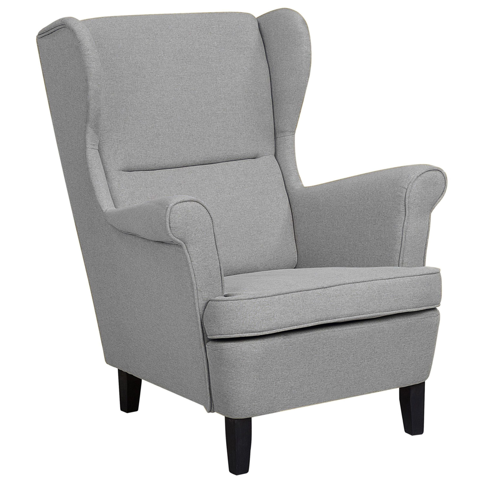 foto del prodotto poltrona wingback poltrona grigio tessuto imbottito con braccioli arrotolati retro