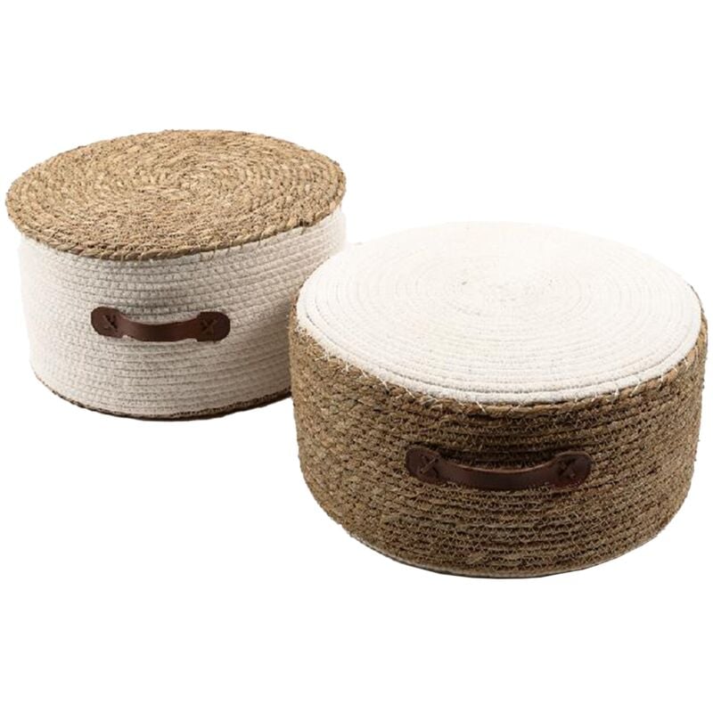 foto del prodotto poltroncina a corda intrecciata e manici in pelle in stile country decorazione per interno 30 cm