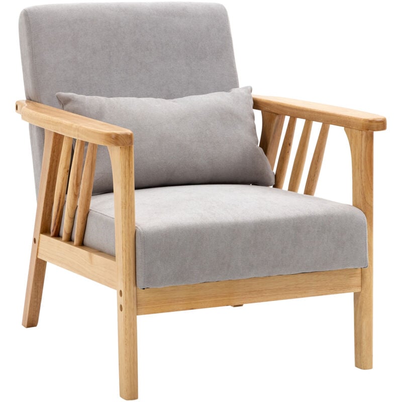 foto del prodotto poltroncina da camera in legno con rivestimento vellutato grigio homcom
