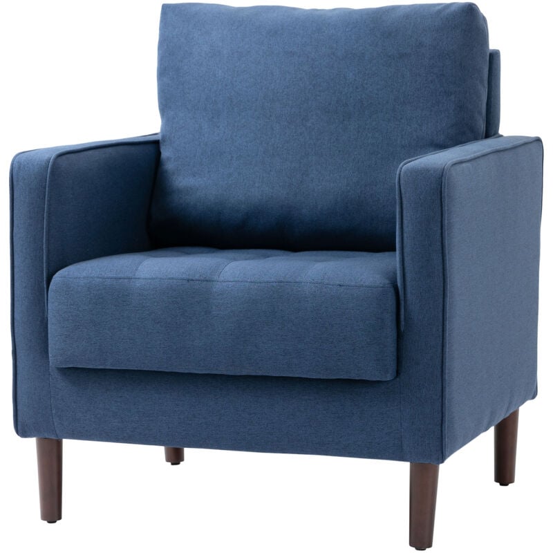 foto del prodotto poltroncina da camera in tessuto effetto lino e struttura in legno blu homcom