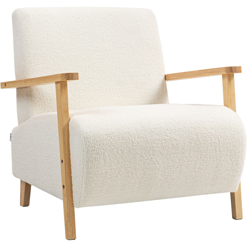 foto del prodotto poltroncina da camera in tessuto sherpa e legno stile nordico, crema homcom
