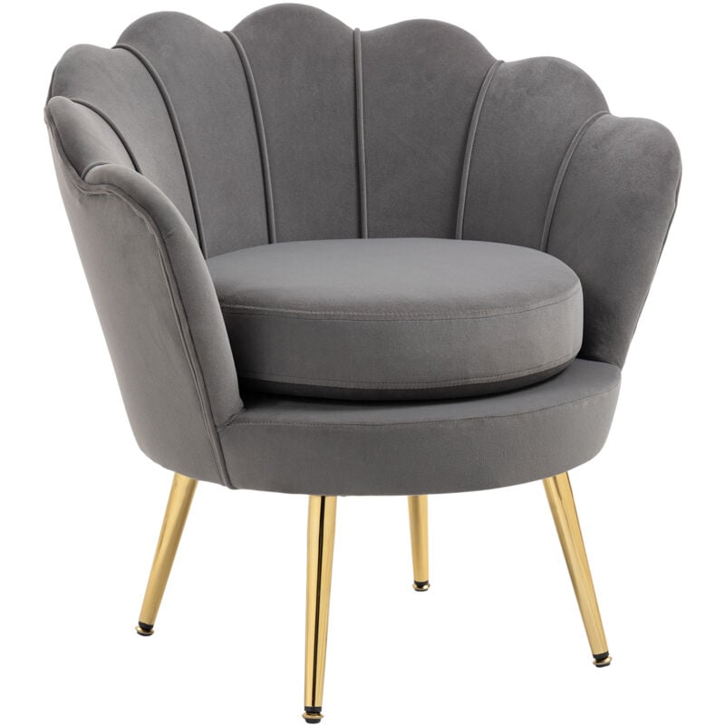 foto del prodotto poltroncina da camera in velluto grigio poltrona vintage di design homcom