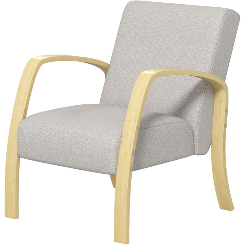 foto del prodotto poltroncina da camera stile nordico in tessuto e legno di betulla grigio homcom