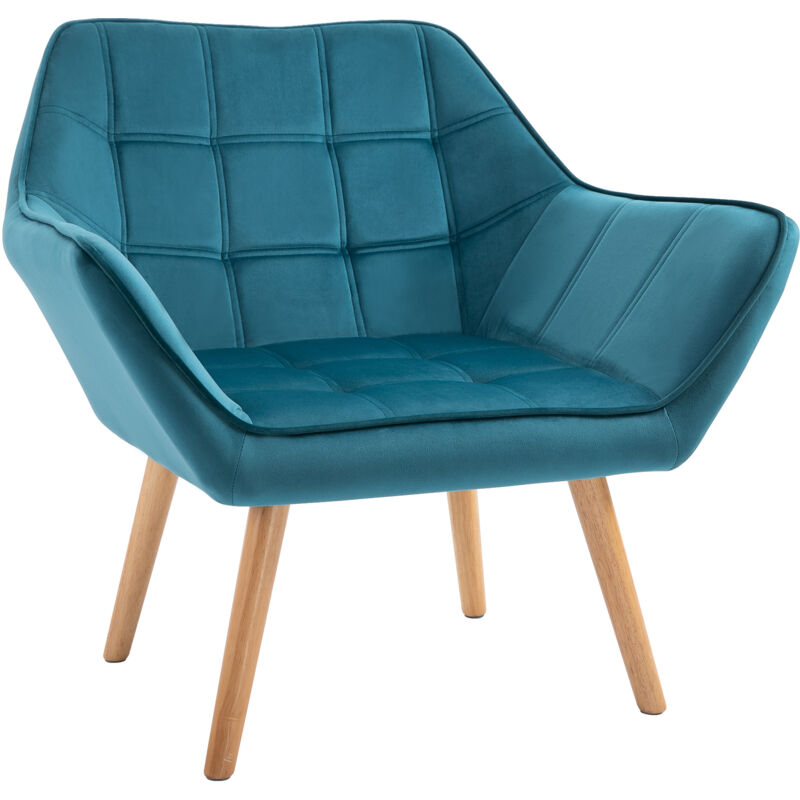 foto del prodotto poltroncina dal design scandinavo in legno e velluto color petrolio homcom