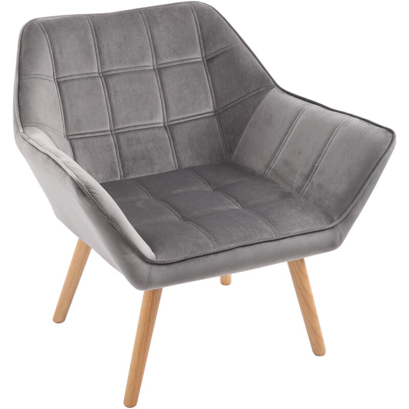 foto del prodotto poltroncina dal design scandinavo in legno e velluto grigio homcom