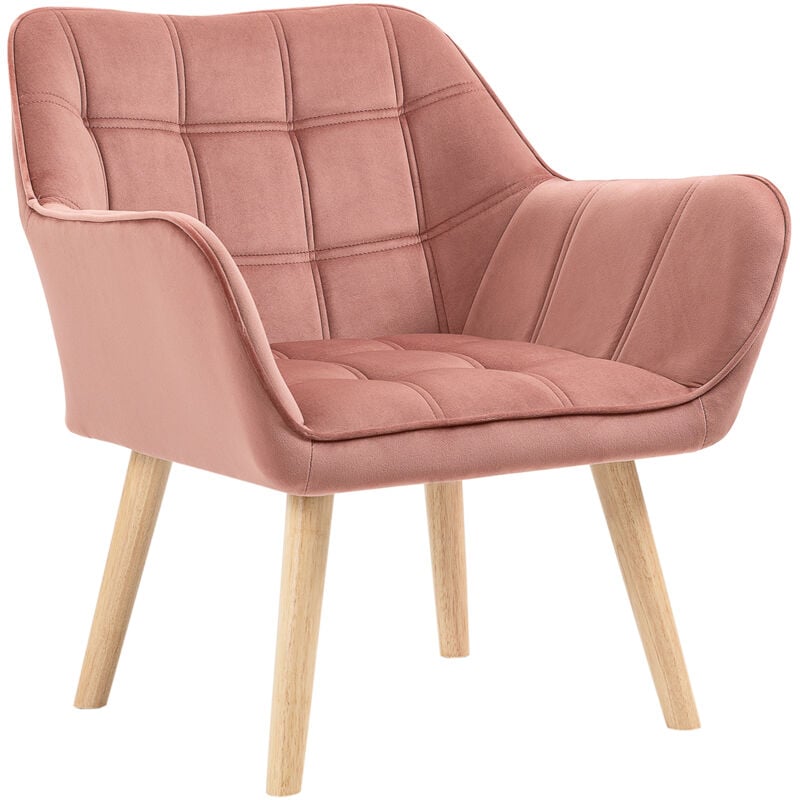 foto del prodotto poltroncina dal design scandinavo in legno e velluto rosa homcom