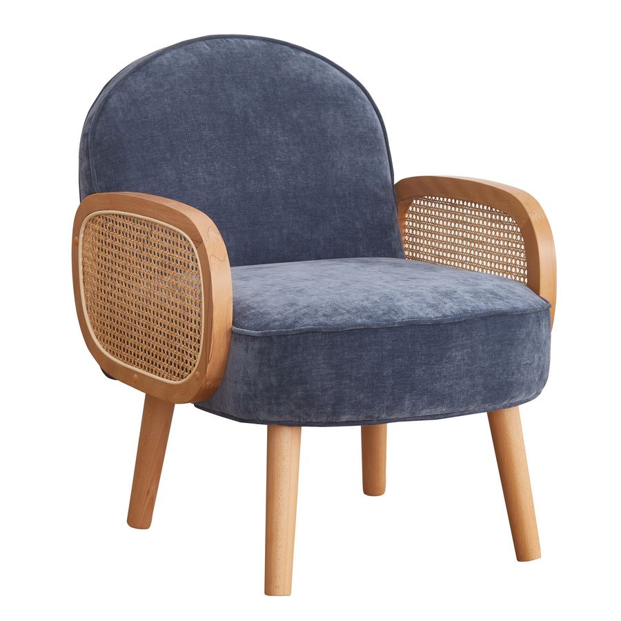 foto del prodotto poltroncina design in tessuto blu modello doris